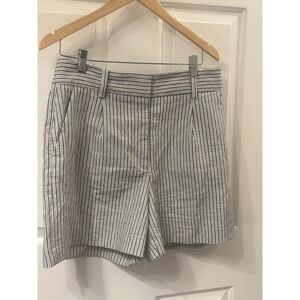 Zara Women Blue White Striped High Waisted Seersucker Shorts Side Pockets ~ XL